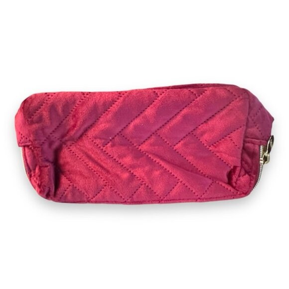 Burgundy Velour Double Pocket Zippered Bag - Picture 1 of 6
